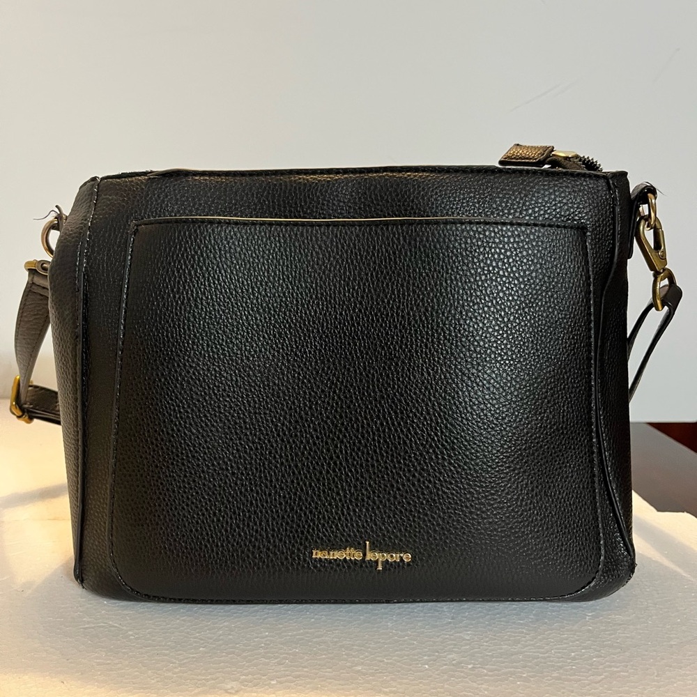 Nanette Lepore Crossbody Bag Black Purse Leopard Print Lining Flaws Pl Read